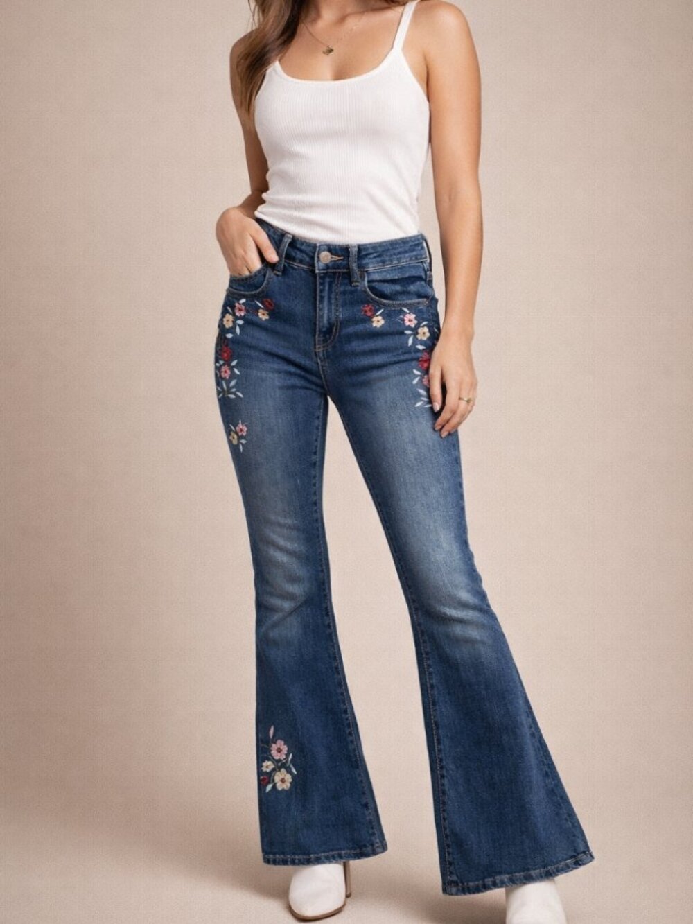 Floral‎ Embroidered Flare Jeans, Festival Boho Y2K, Size 3